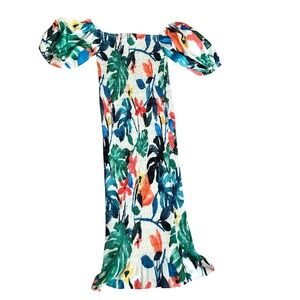 Never Fully Dressed Floral Spring Summer Puff Sleeve Smocked Midi Dress Sz 4‎